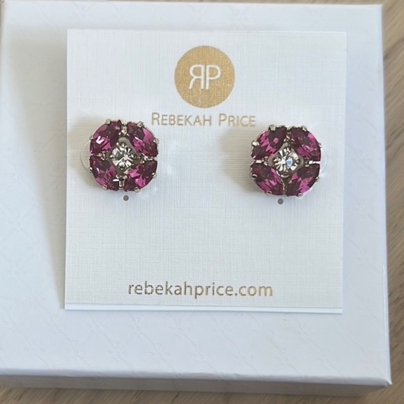 REBEKAH PRICE Fuschia and Crystal Clear Swarovski in Gold Earrings - Picture 1 of 6
